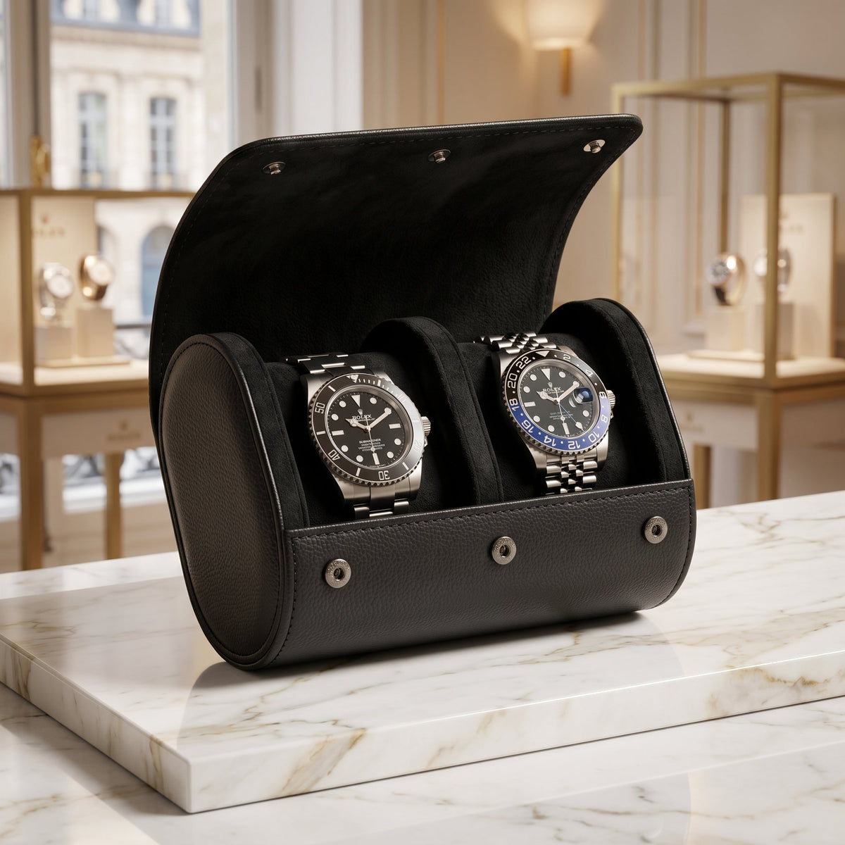 Étui de Voyage 2 Montres Noir Onyx