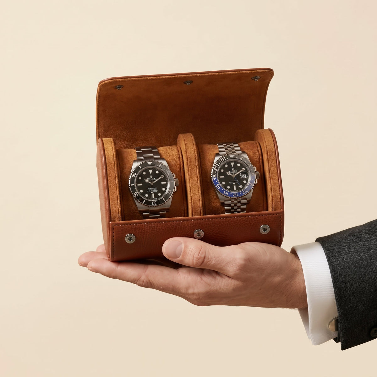 Étui de Voyage 2 Montres Brun Havane