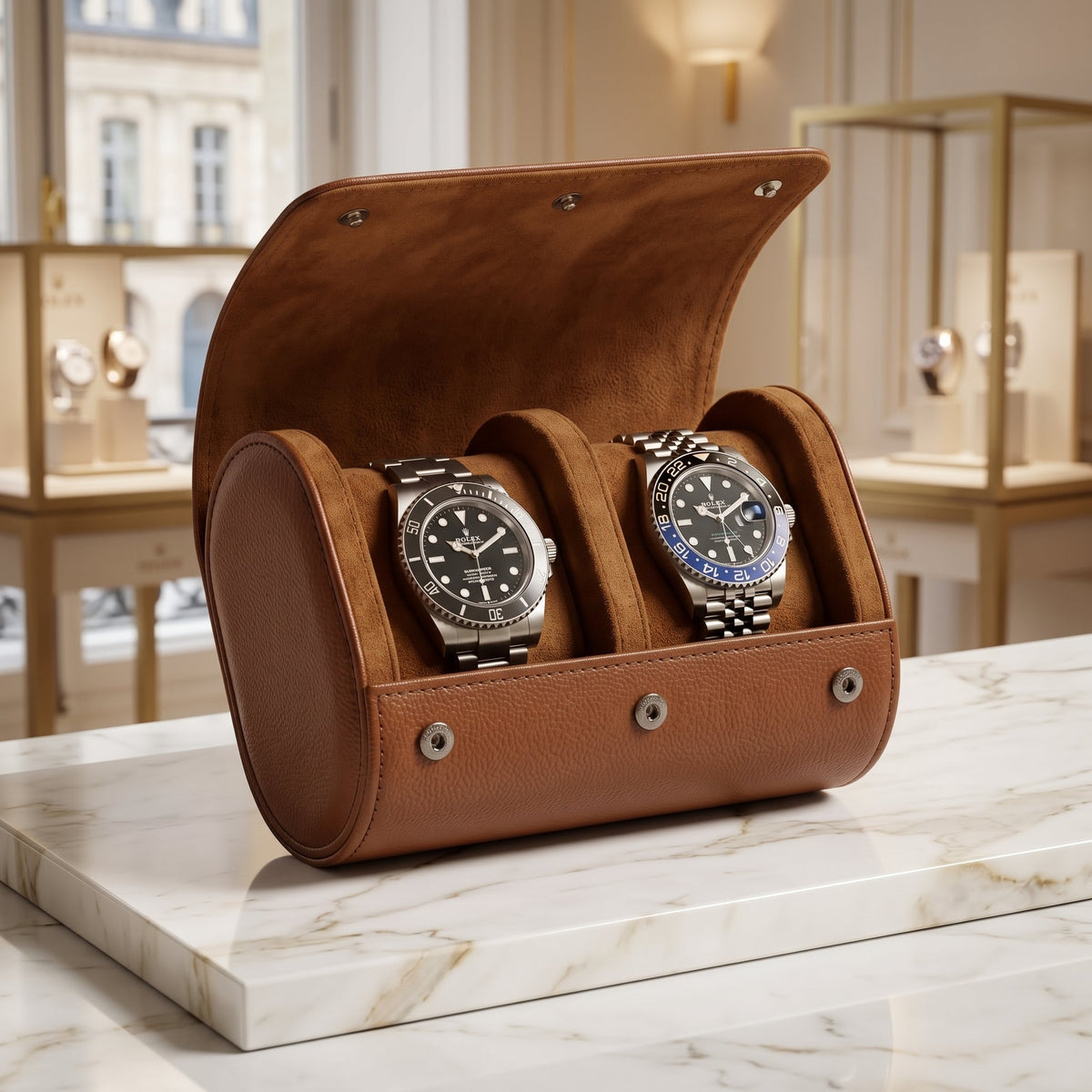 Étui de Voyage 2 Montres Brun Havane