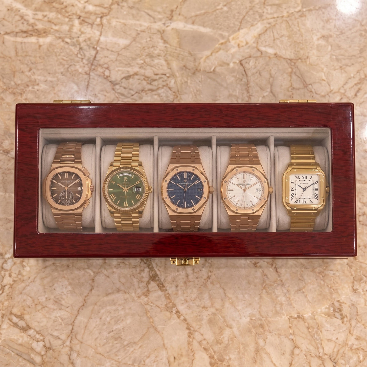 Boîte à Montre 5 Montres Bois Laqué Rouge