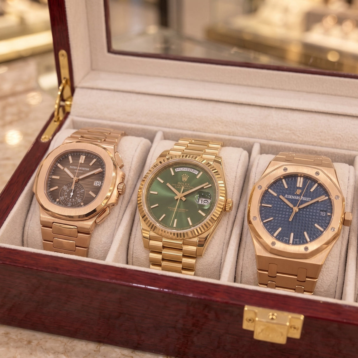 Boîte à Montre 5 Montres Bois Laqué Rouge