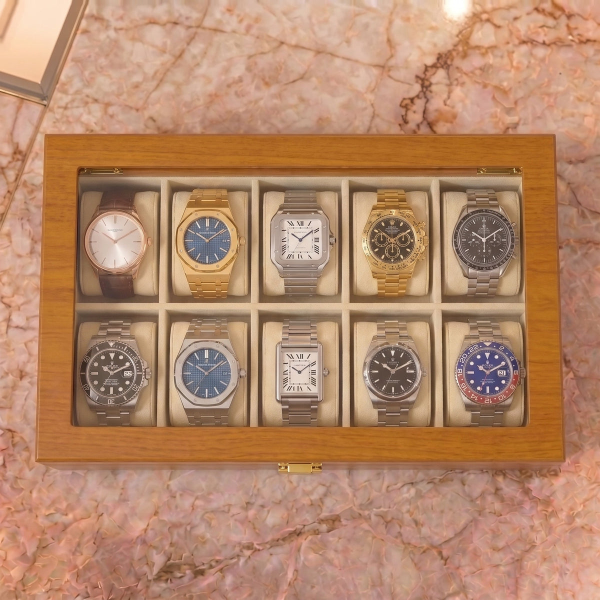 Boîte à Montre 10 Montres Bois Naturel Beige