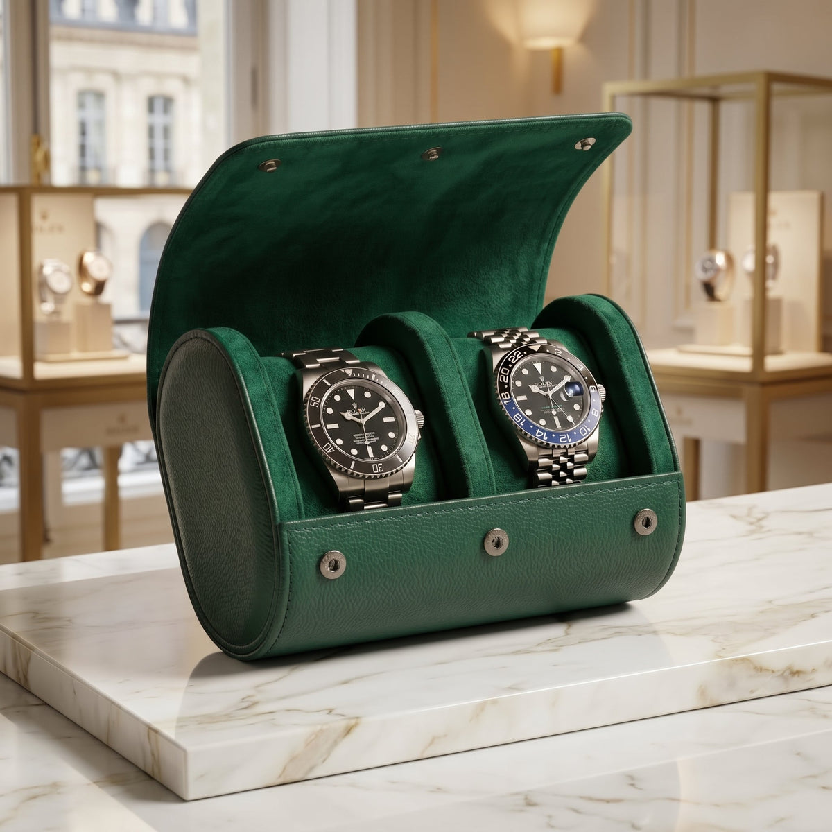 Étui de Voyage 2 Montres Vert Impérial