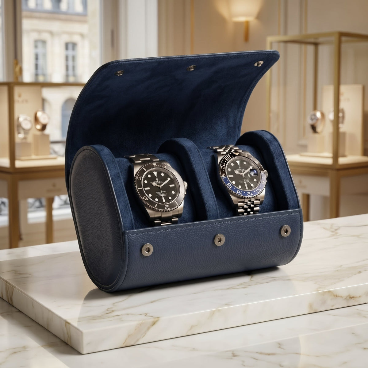 Étui de Voyage 2 Montres Bleu Nuit
