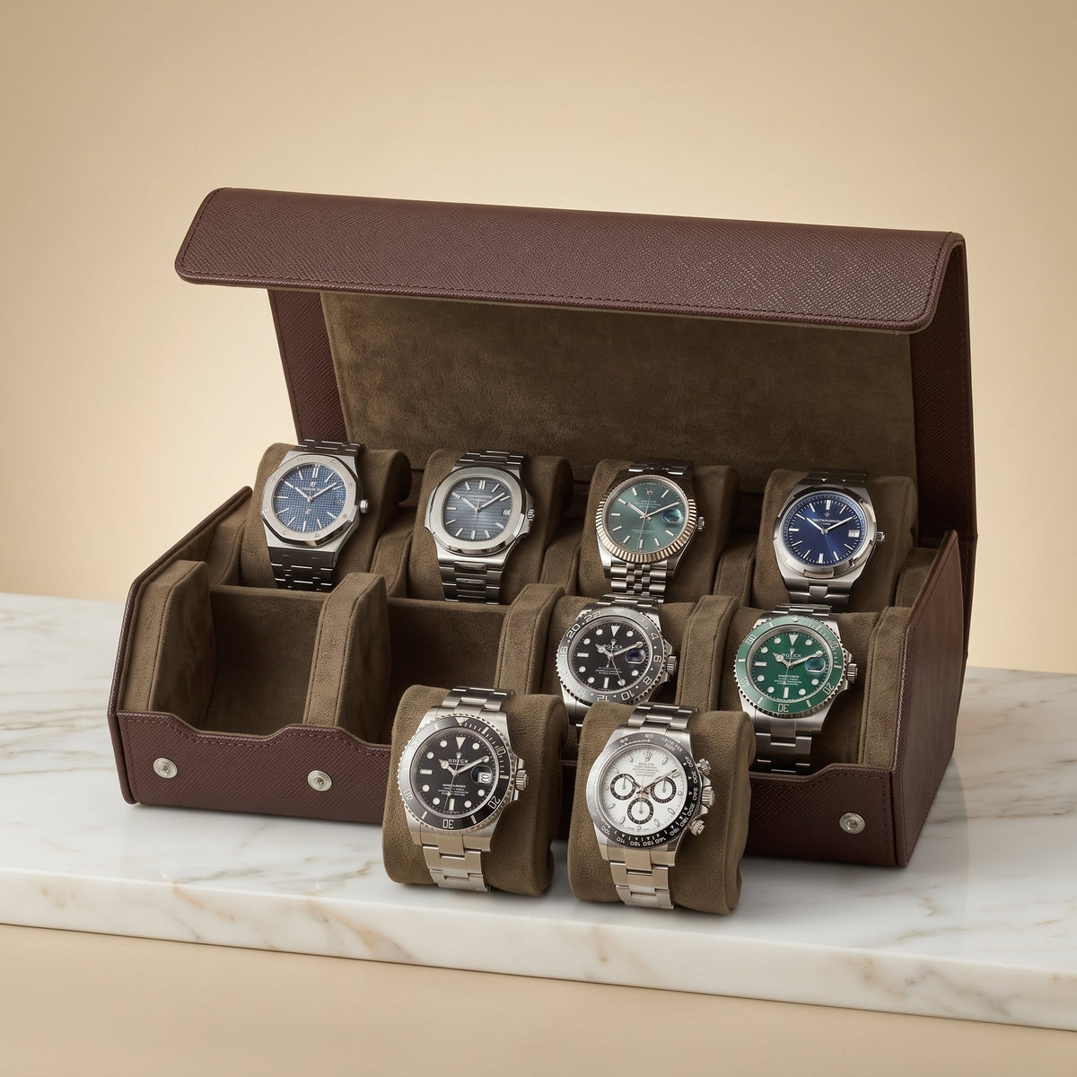 Coffret de Montres Hexagonal 8 Brun Havane
