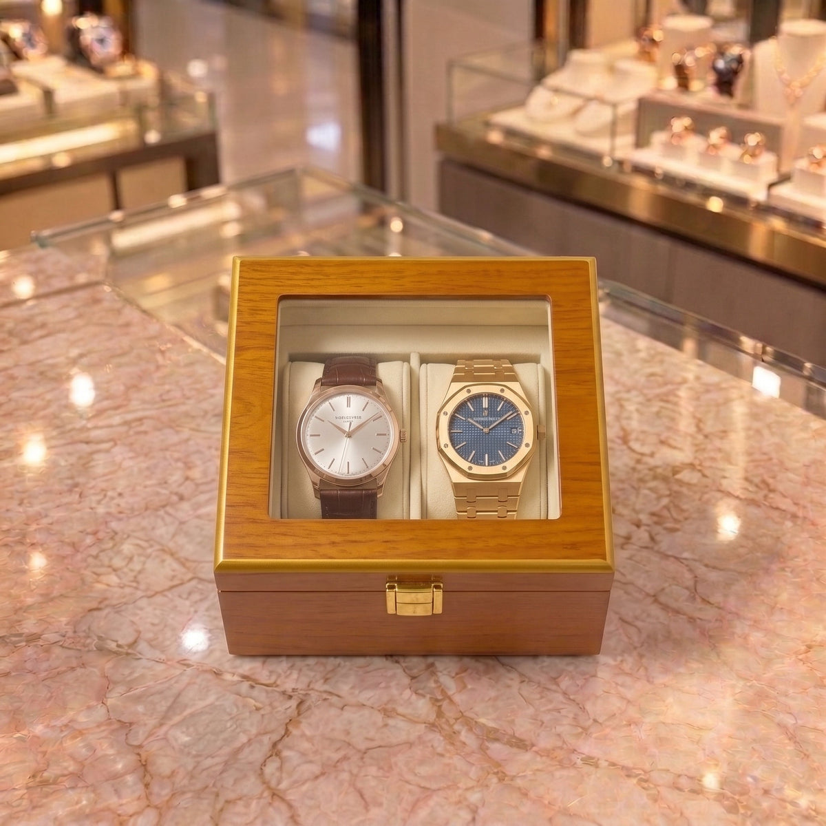 Boîte à Montre 2 Montres Bois Naturel Beige