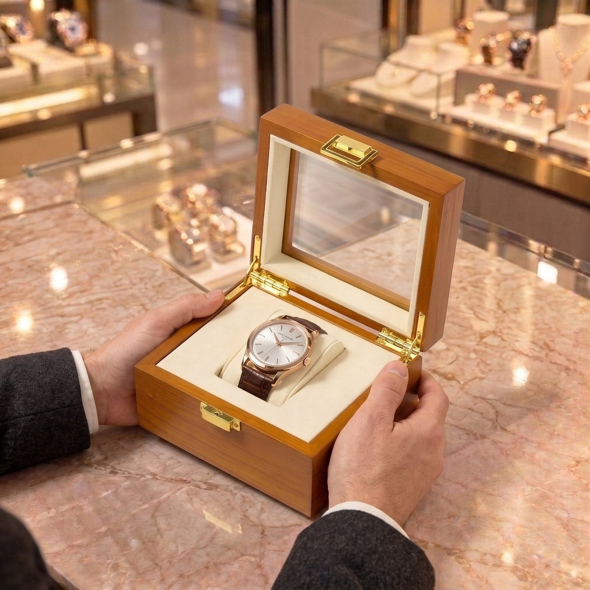 Boîte à Montre 1 Montre Bois Naturel Beige