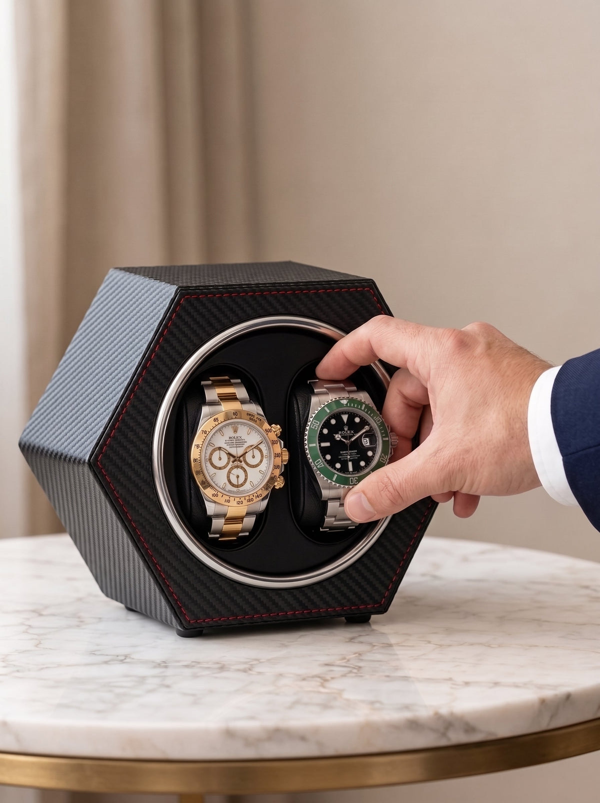 Remontoir de Montre Prisme Carbone & Platine