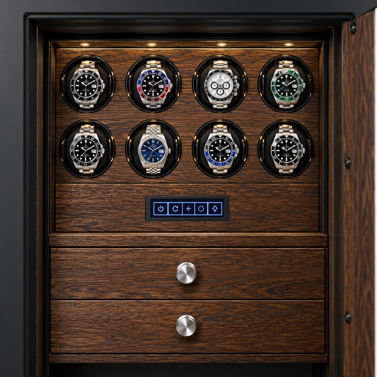 Remontoir Montre Coffre-Fort 8 Montres Brun Havane