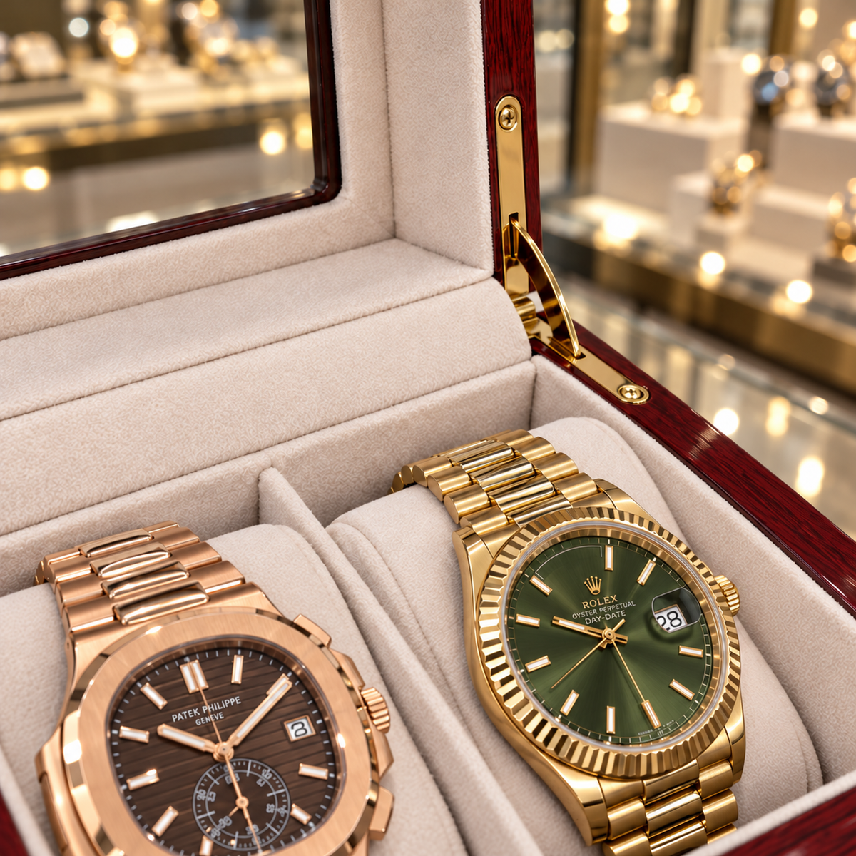 Boîte à Montre 2 Montres Bois Laqué Rouge