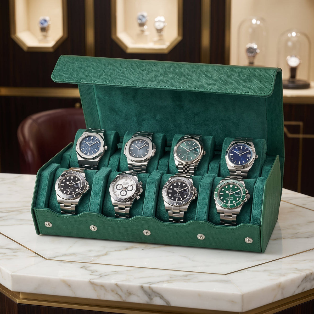 Coffret de Montres Hexagonal 8 Vert Impérial