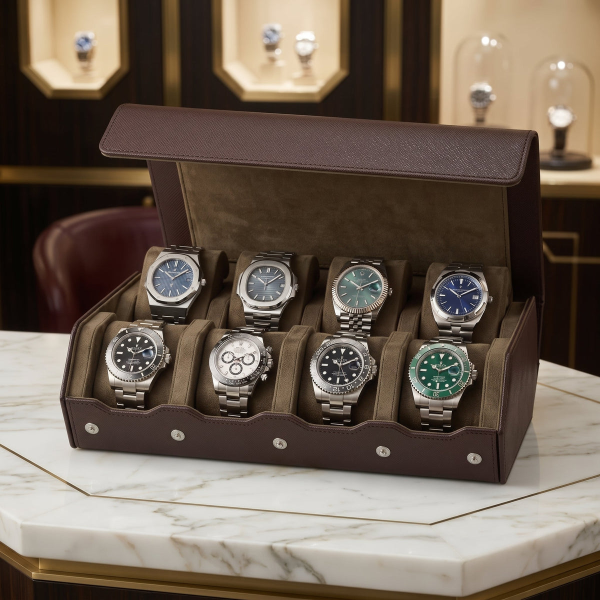 Coffret de Montres Hexagonal 8 Brun Havane