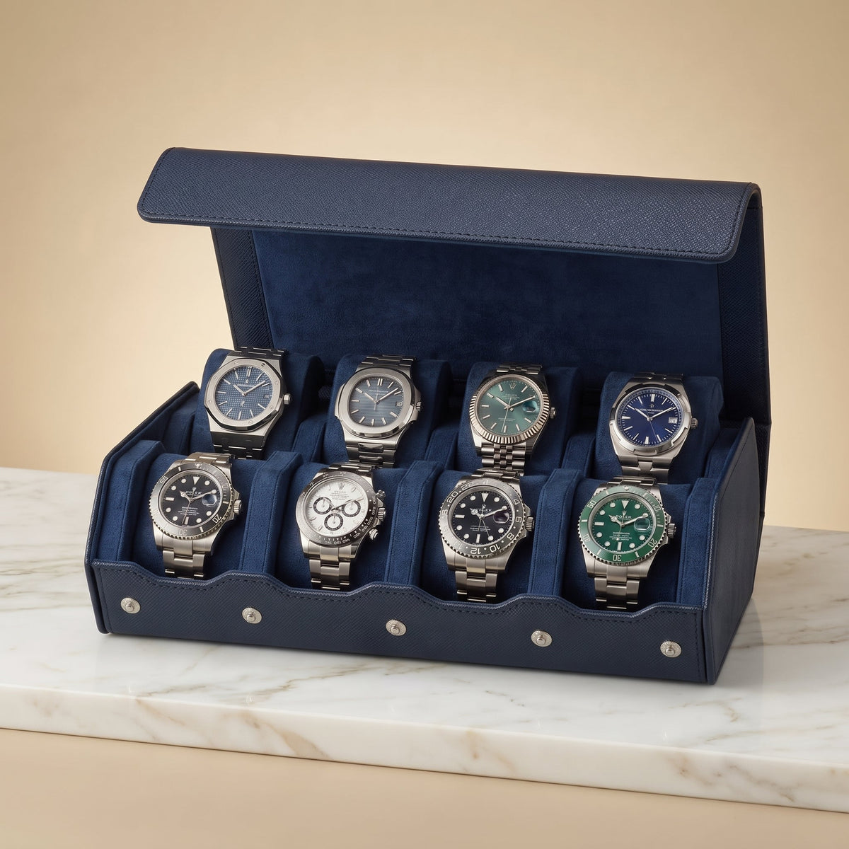 Coffret de Montres Hexagonal 8 Bleu Nuit