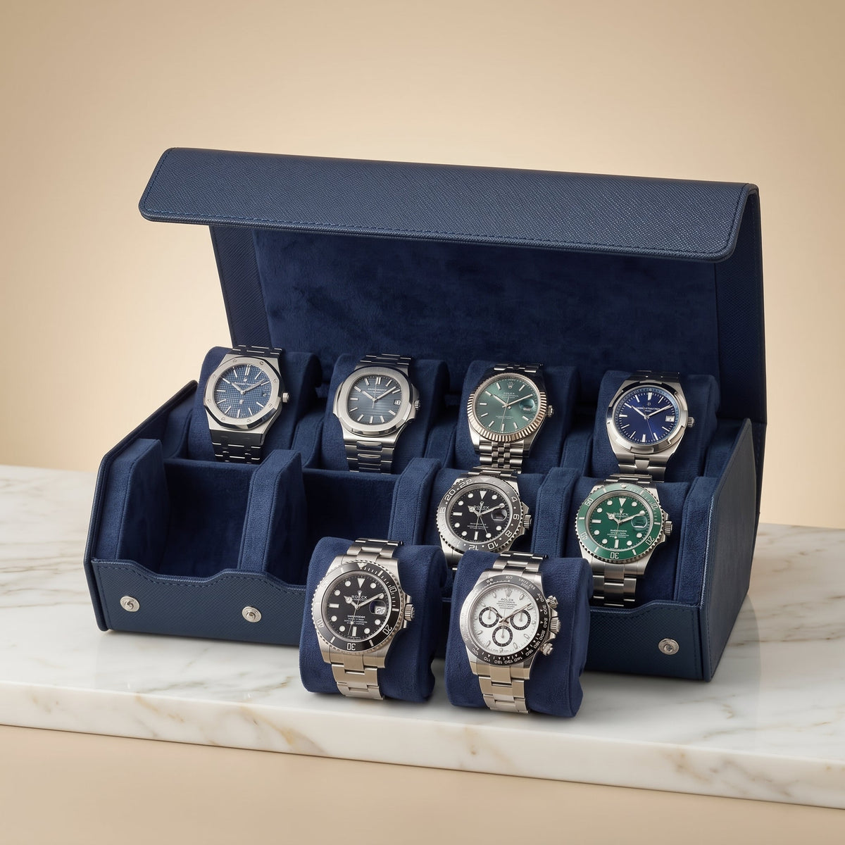 Coffret de Montres Hexagonal 8 Bleu Nuit