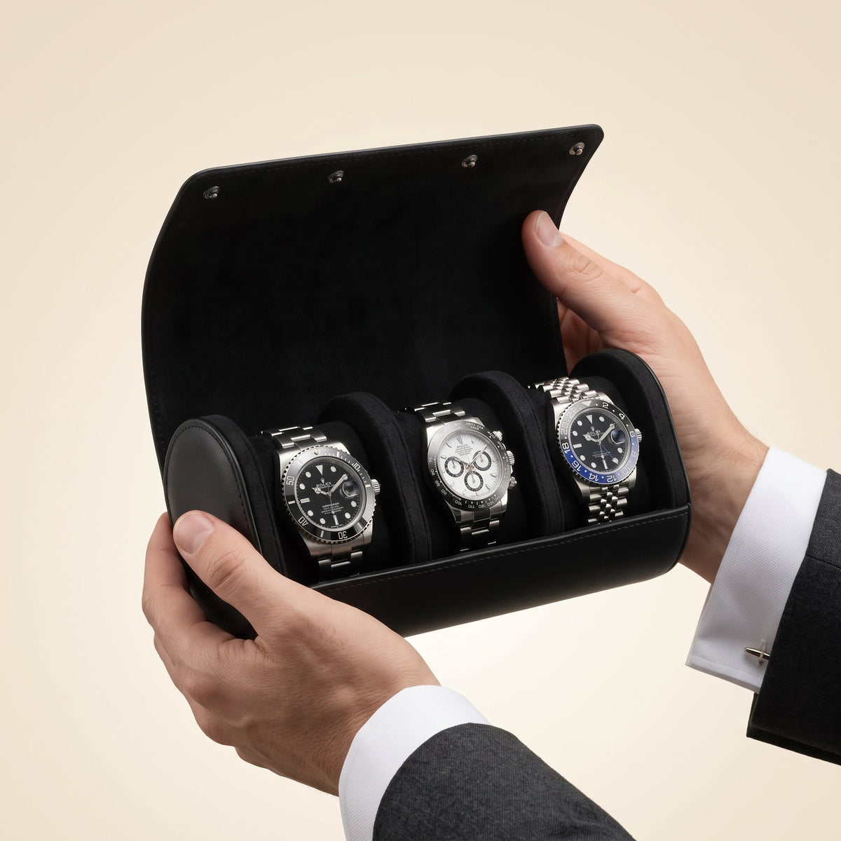 Étui de Voyage 3 Montres Noir Onyx