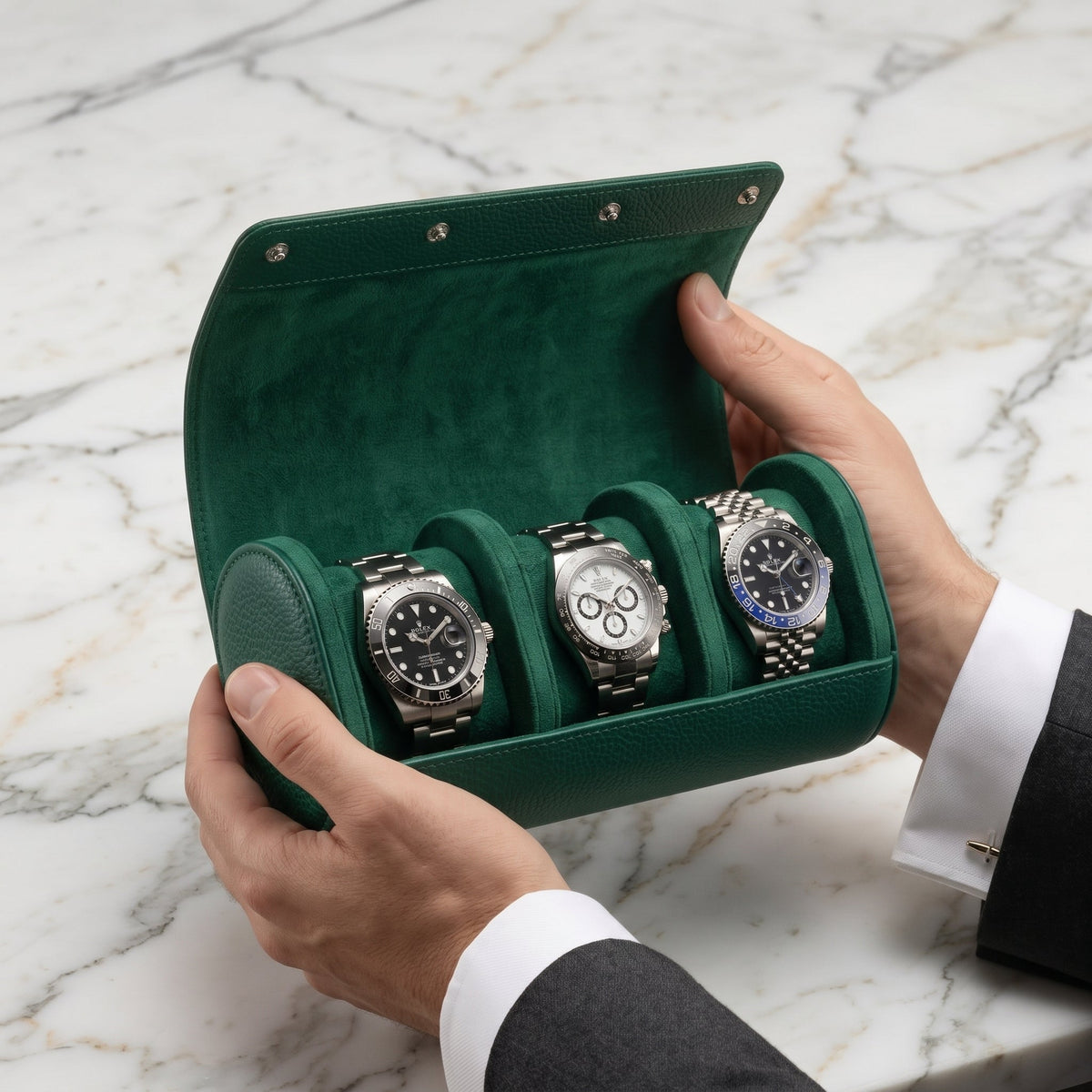 Étui de Voyage 3 Montres Vert Impérial