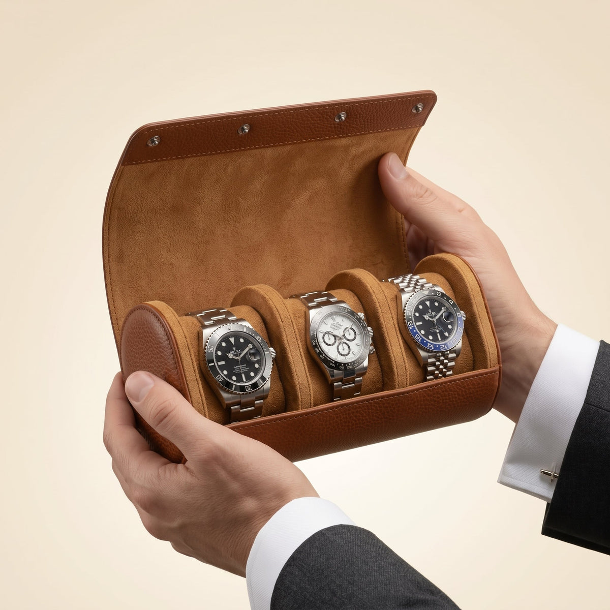 Étui de Voyage 3 Montres Brun Havane
