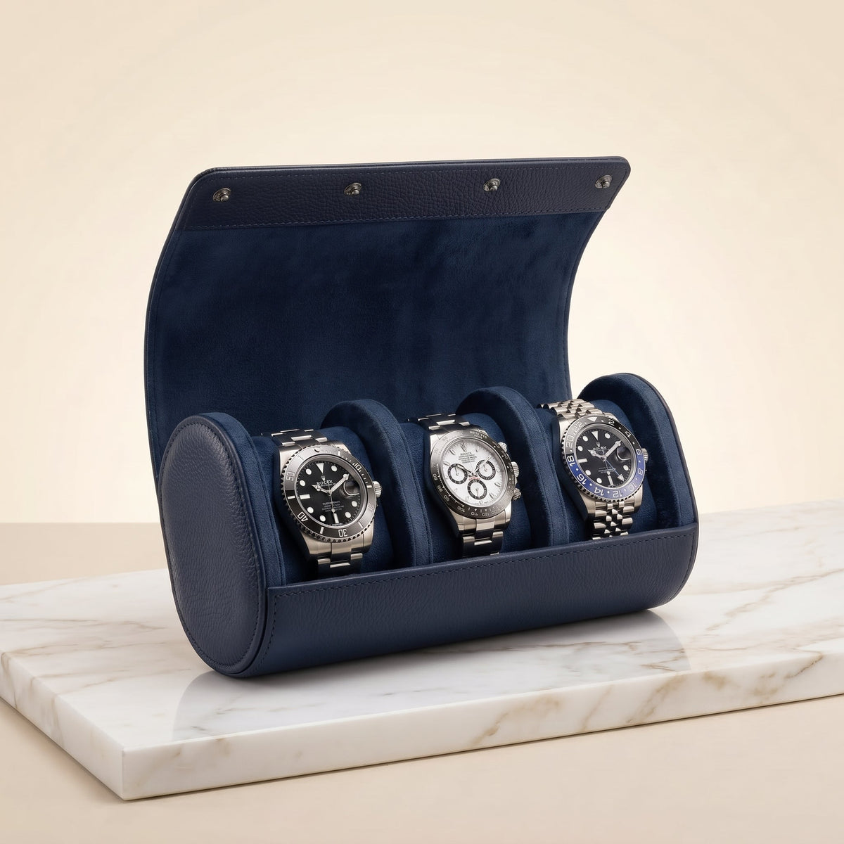 Étui de Voyage 3 Montres Bleu Nuit
