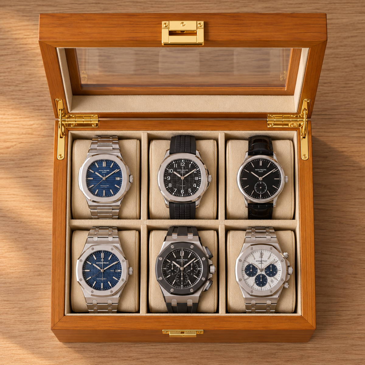 Boîte à Montre 6 Montres Bois Naturel Beige