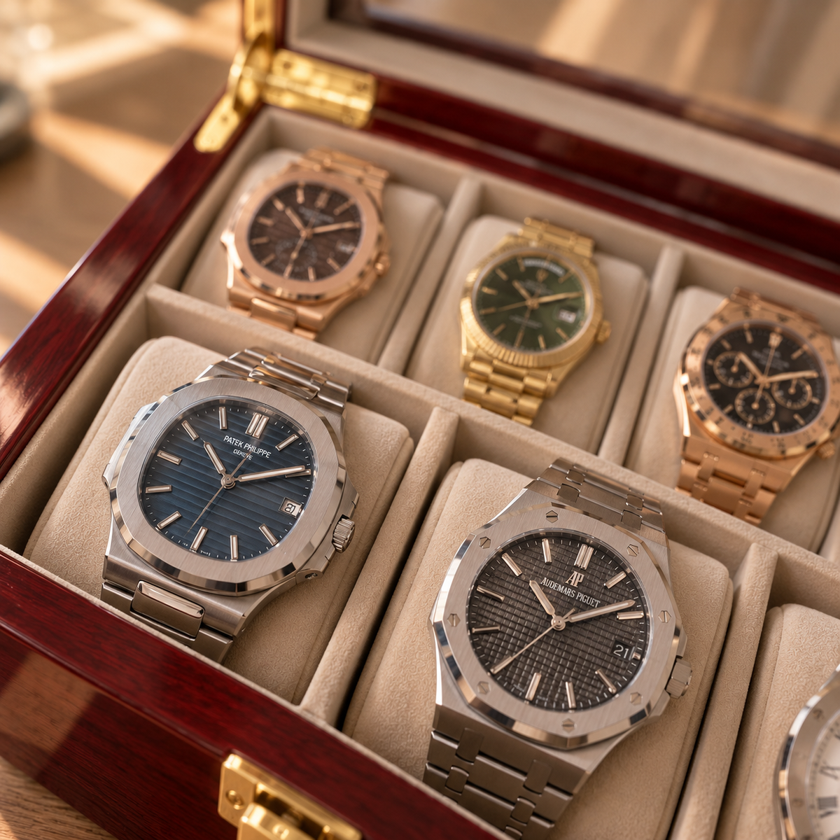 Boîte à Montre 6 Montres Bois Laqué Rouge