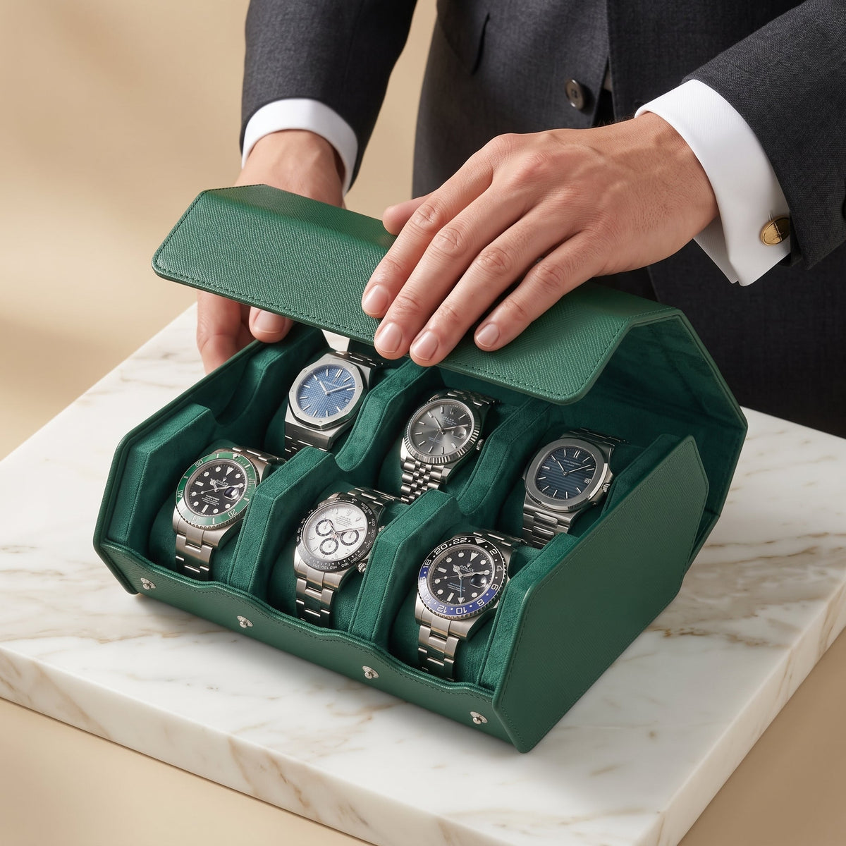 Coffret de Montres Hexagonal 6 Vert Impérial