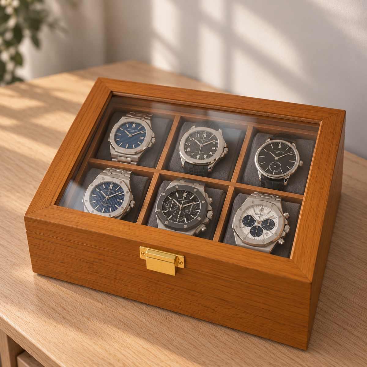 Boîte à Montre 6 Montres Bois Naturel Gris