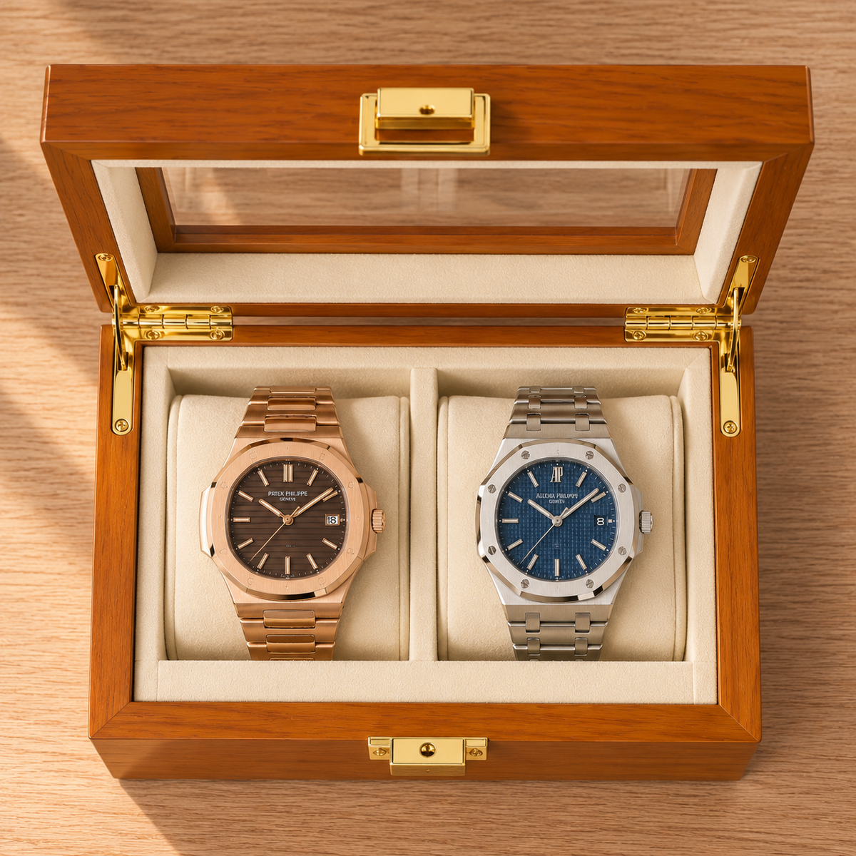 Boîte à Montre 2 Montres Bois Naturel Beige