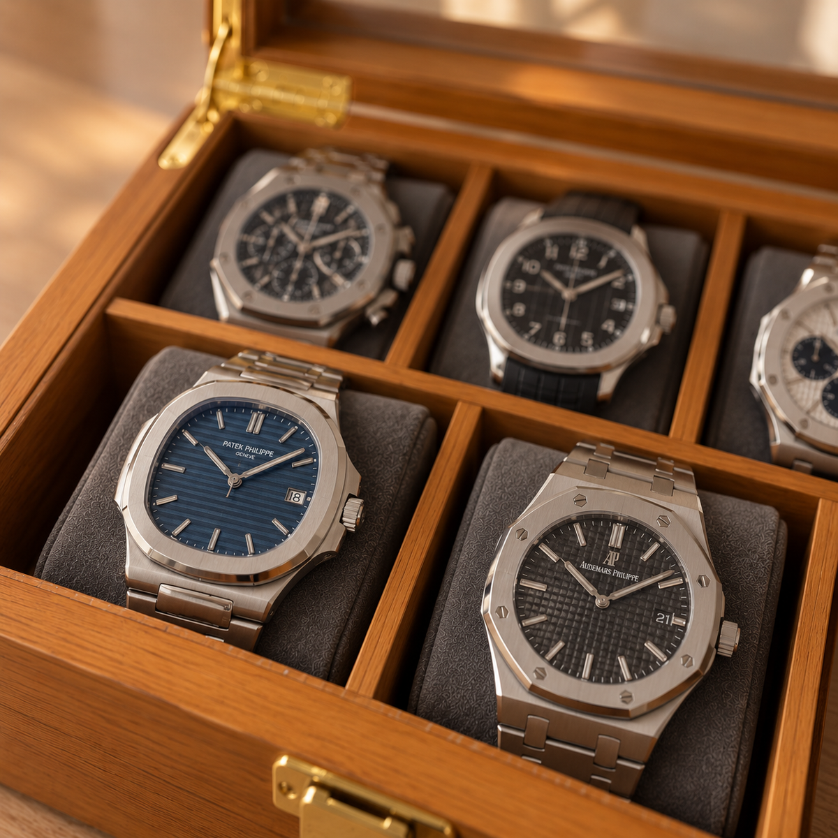 Boîte à Montre 6 Montres Bois Naturel Gris