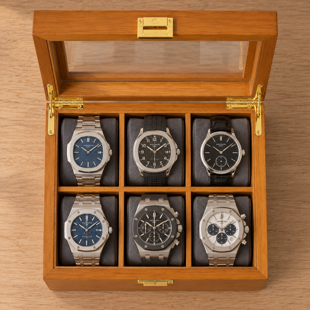 Boîte à Montre 6 Montres Bois Naturel Gris