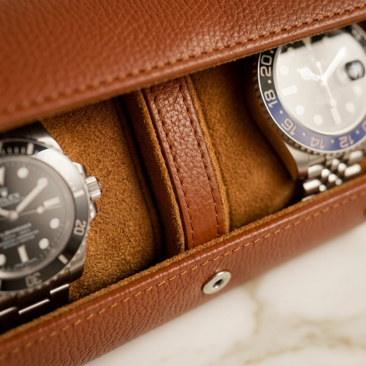 Étui de Voyage 2 Montres Brun Havane