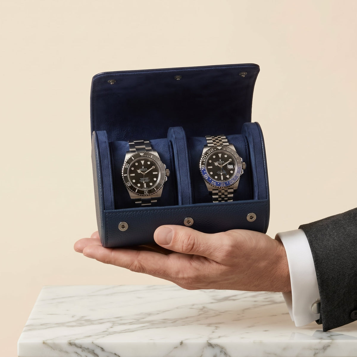 Étui de Voyage 2 Montres Bleu Nuit