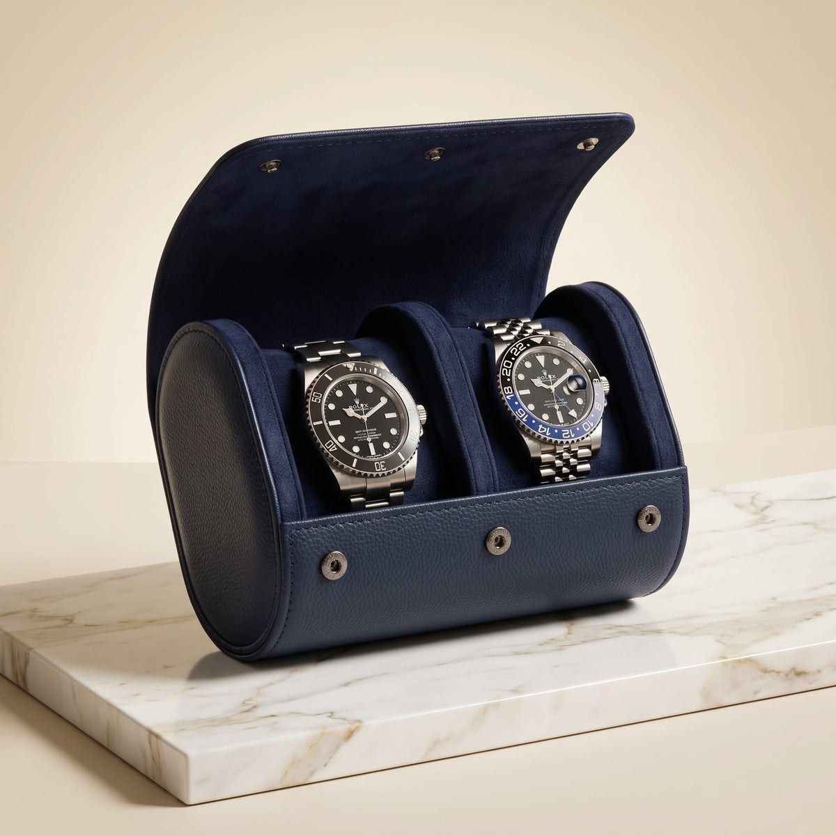 Étui de Voyage 2 Montres Bleu Nuit
