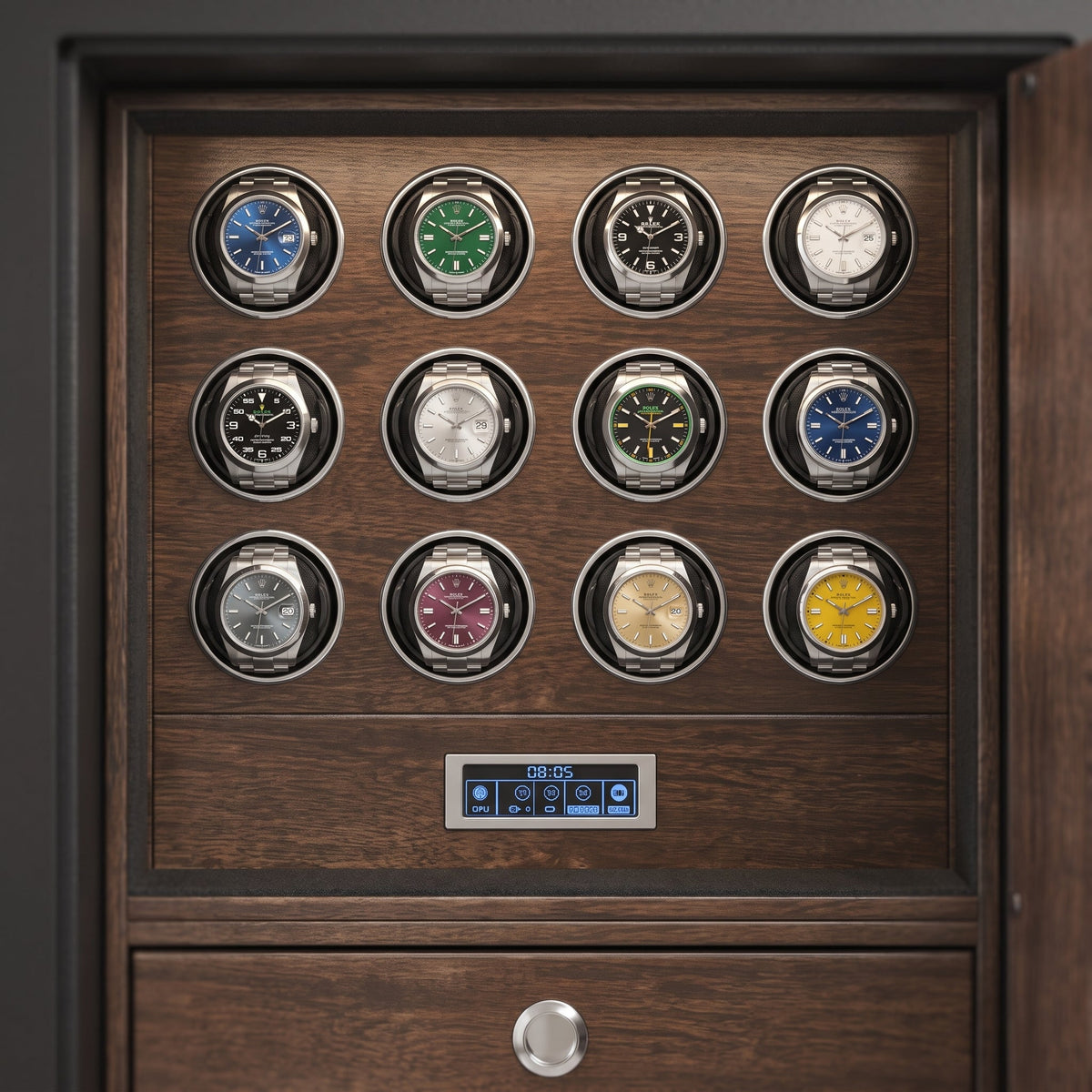 Remontoir Montre Coffre-Fort 12 Montres Brun Havane