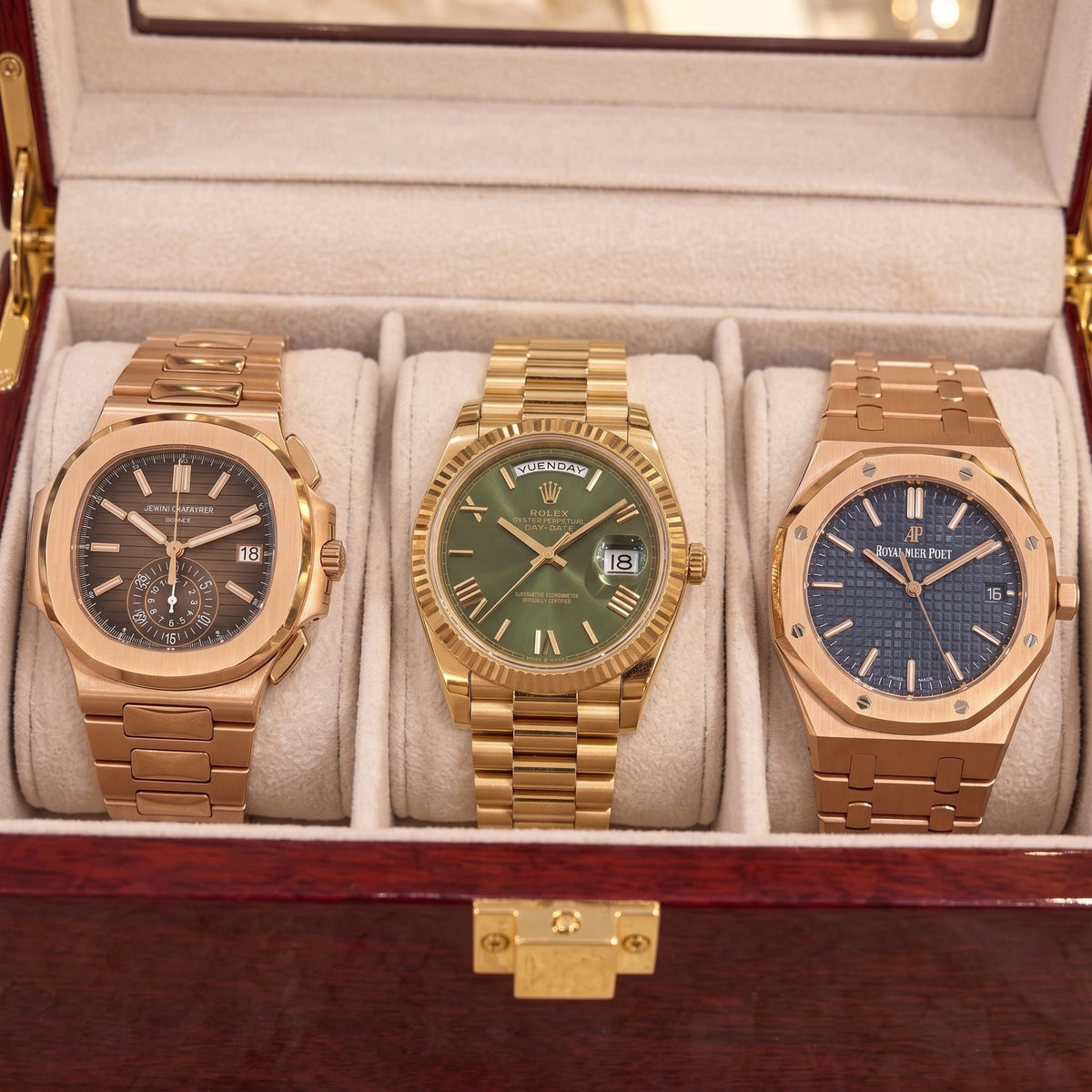 Boîte à Montre 3 Montres Bois Laqué Rouge