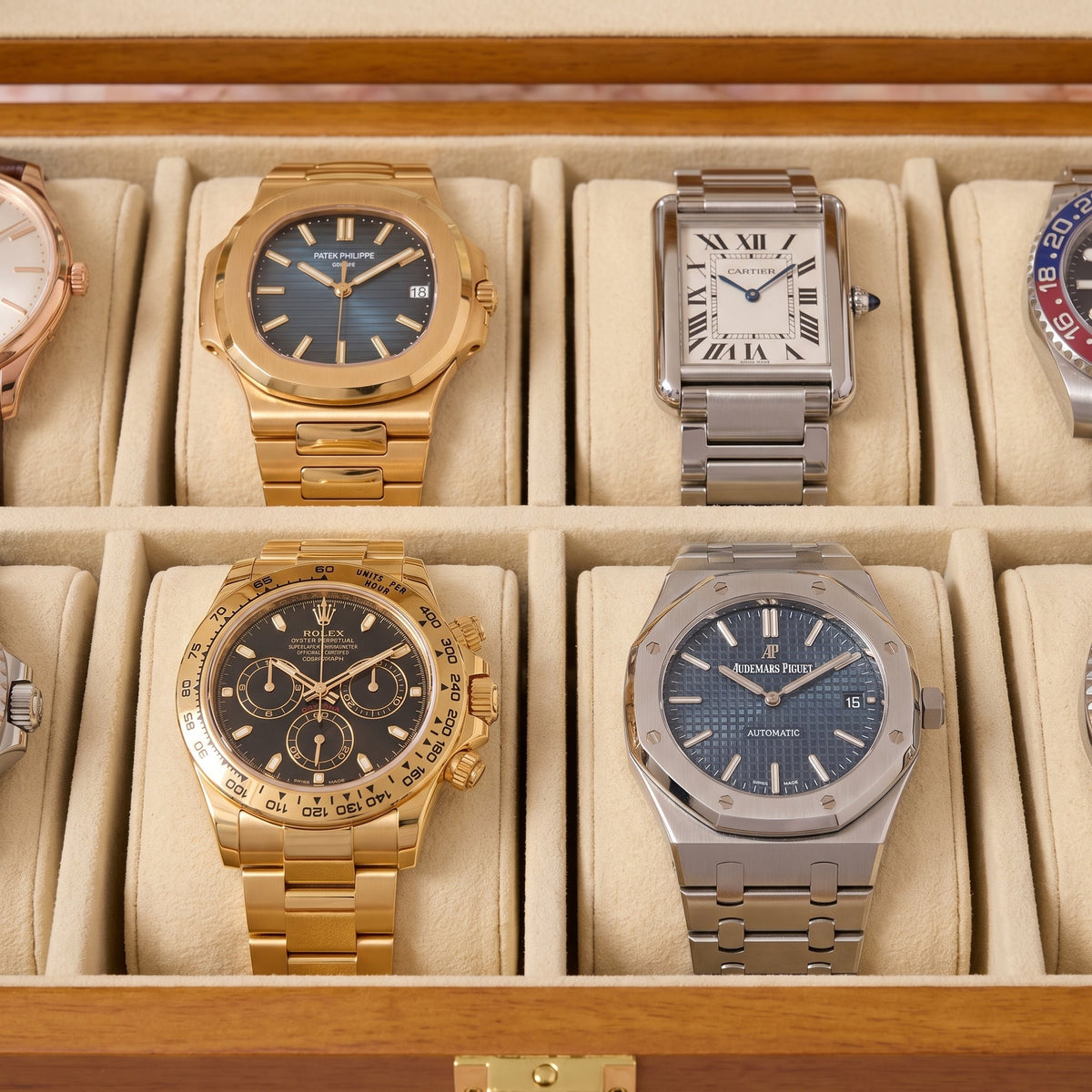 Boîte à Montre 10 Montres Bois Naturel Beige