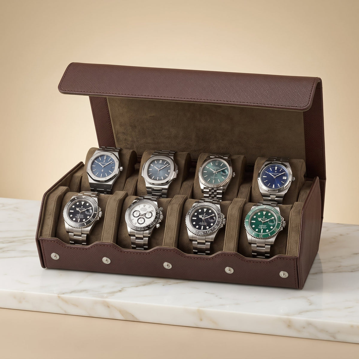 Coffret de Montres Hexagonal 8 Brun Havane