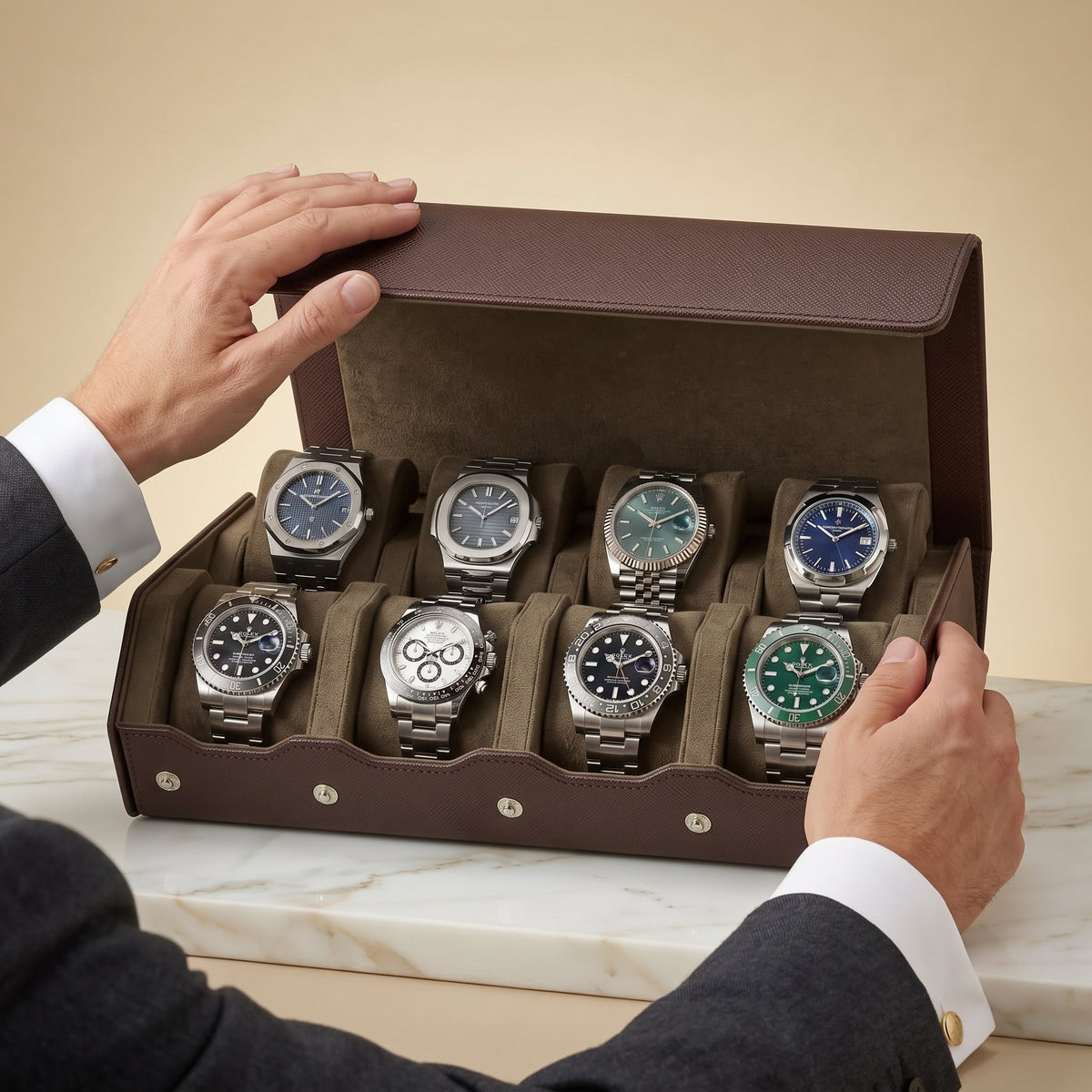 Coffret de Montres Hexagonal 8 Brun Havane