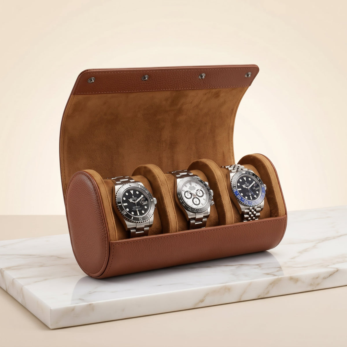 Étui de Voyage 3 Montres Brun Havane