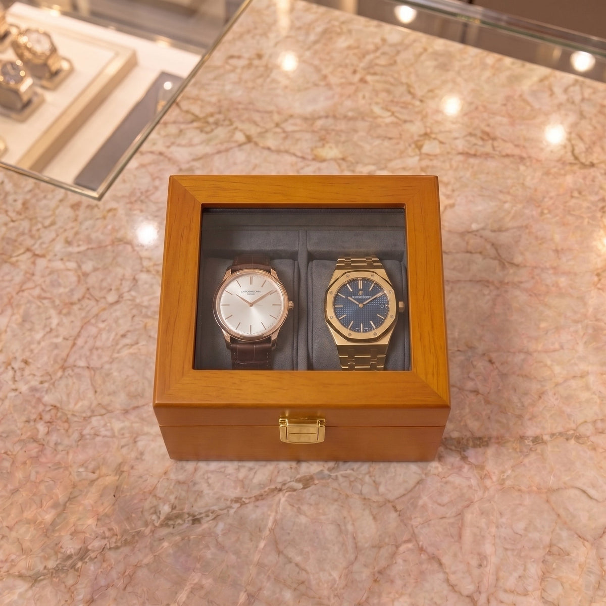 Boîte à Montre 2 Montres Bois Naturel Gris