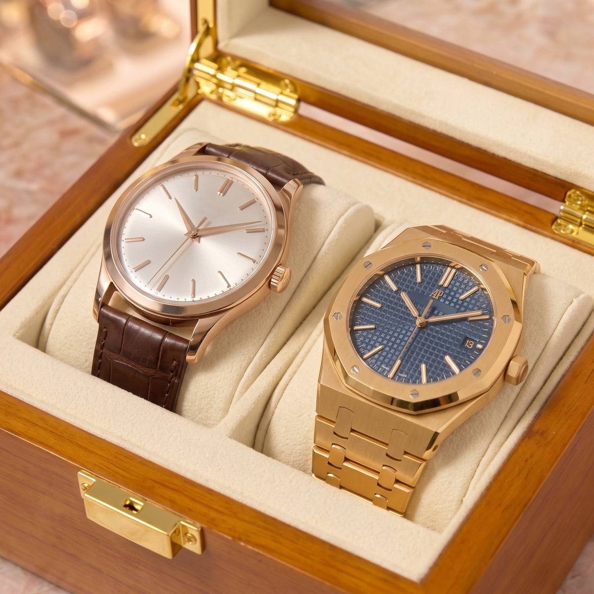 Boîte à Montre 2 Montres Bois Naturel Beige
