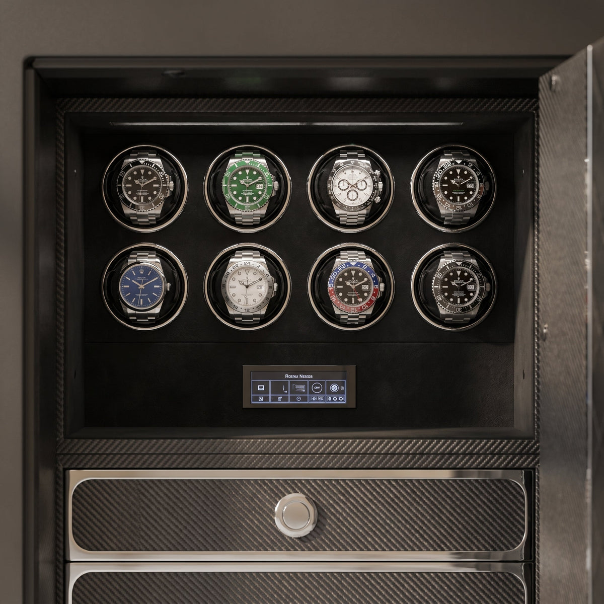 Remontoir Montre Coffre-Fort 8 Montres Noir Onyx