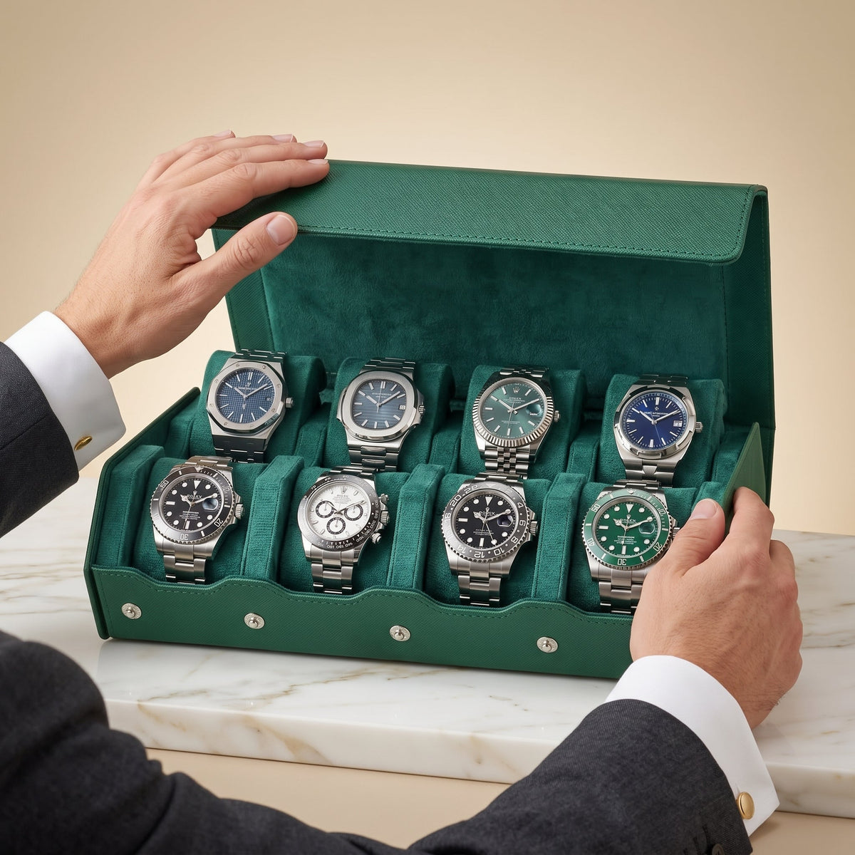 Coffret de Montres Hexagonal 8 Vert Impérial