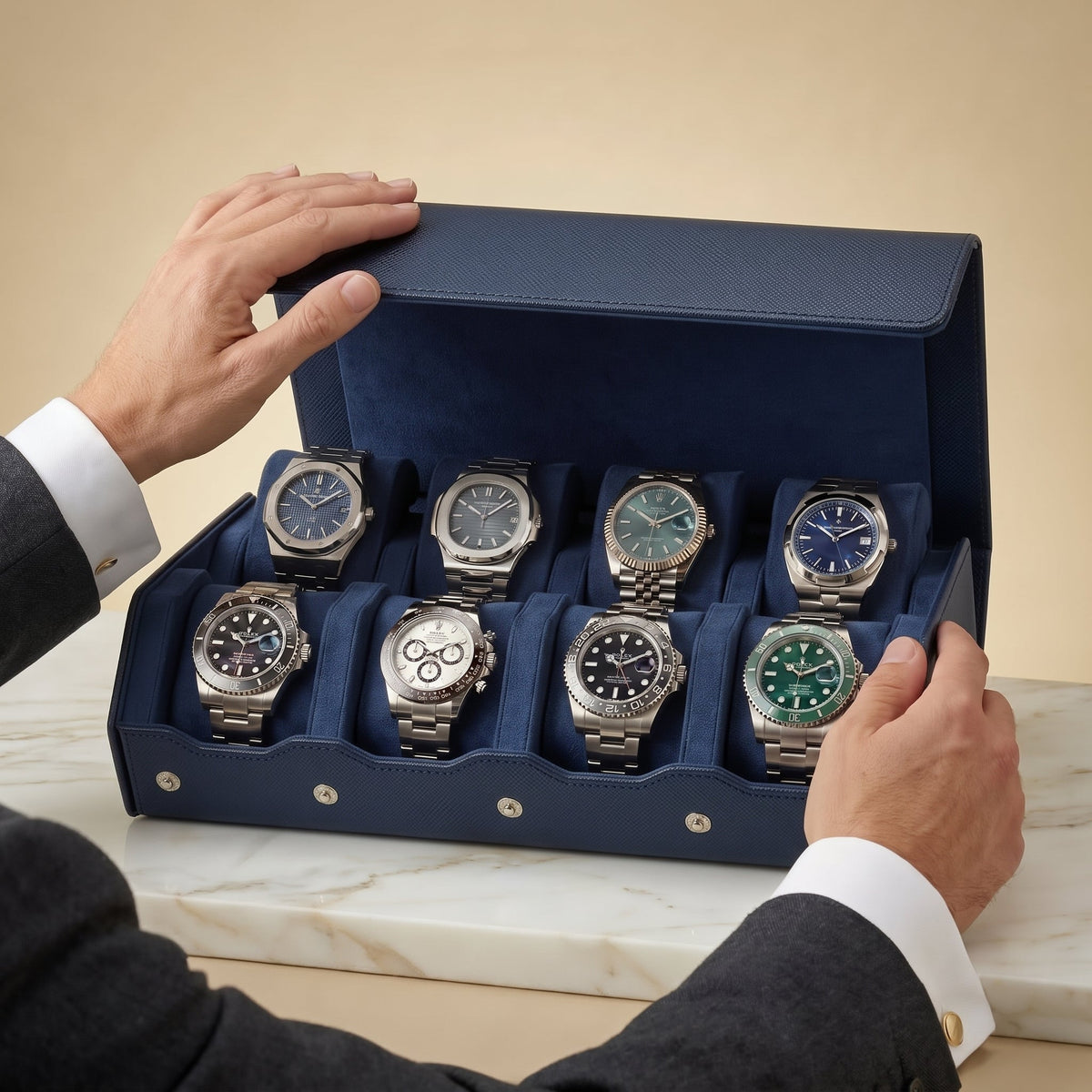Coffret de Montres Hexagonal 8 Bleu Nuit