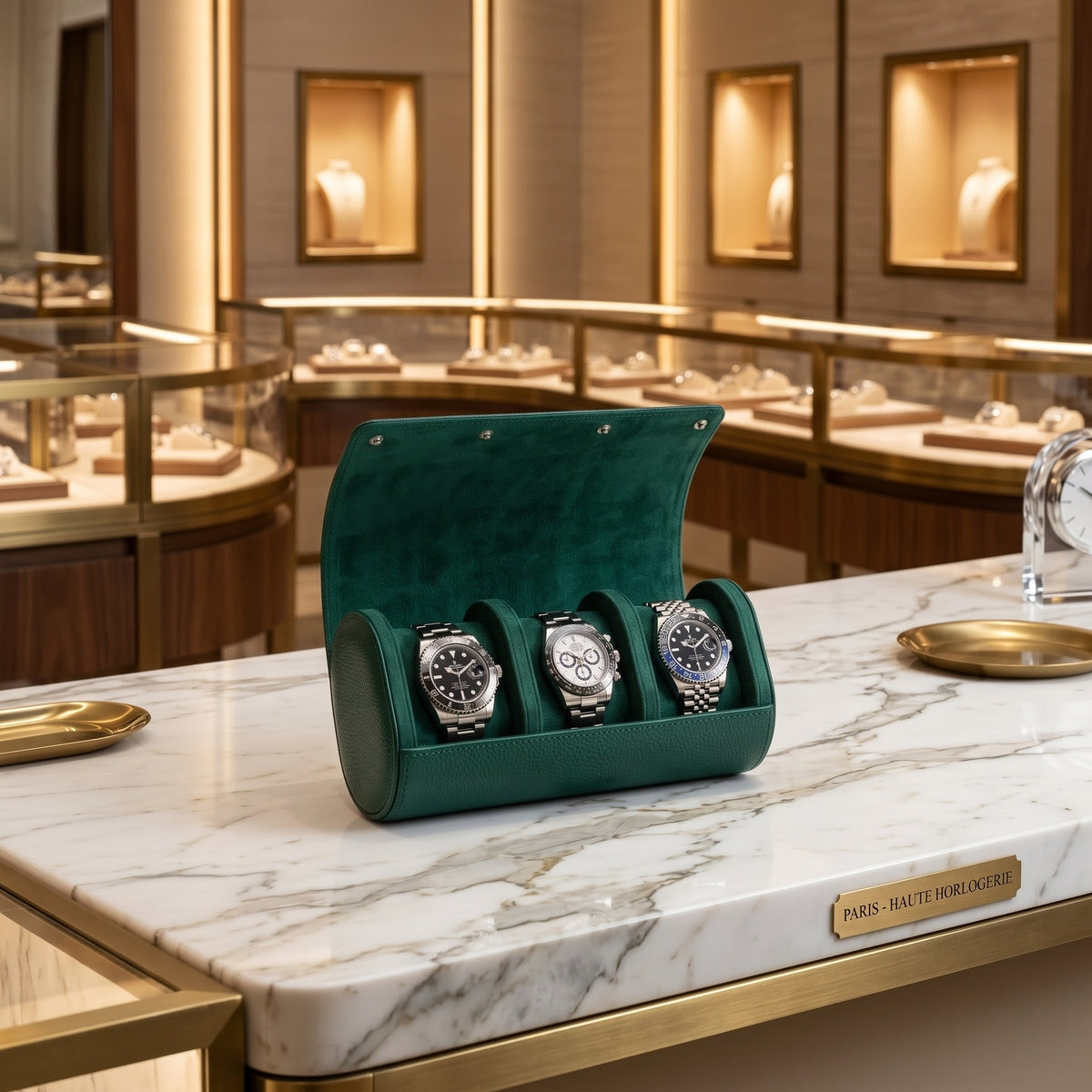 Étui de Voyage 3 Montres Vert Impérial