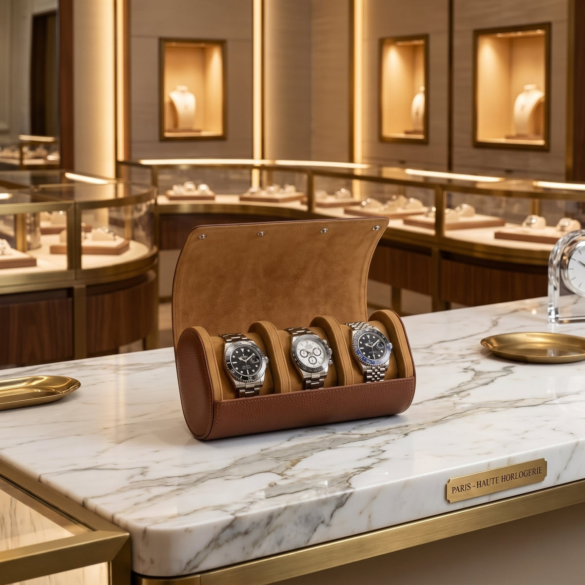 Étui de Voyage 3 Montres Brun Havane