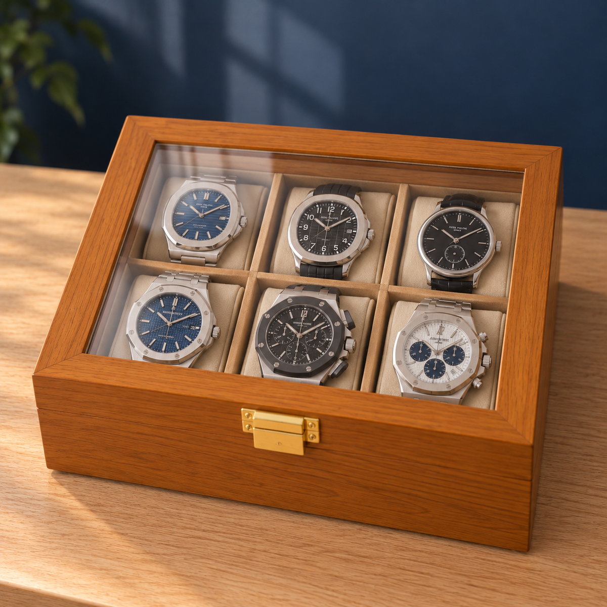 Boîte à Montre 6 Montres Bois Naturel Beige
