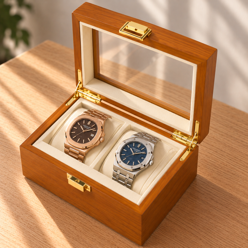 Boîte à Montre 2 Montres Bois Naturel Beige