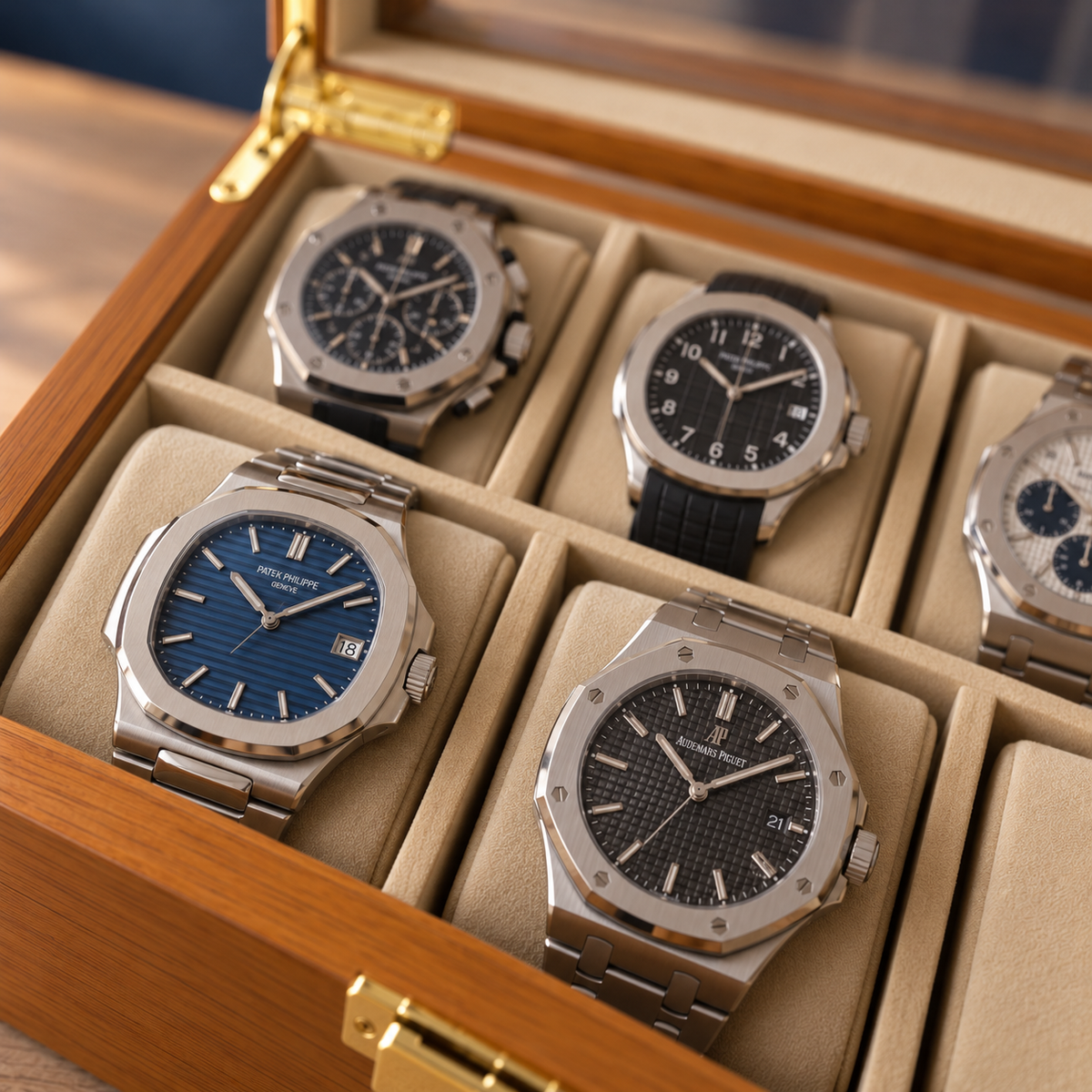 Boîte à Montre 6 Montres Bois Naturel Beige