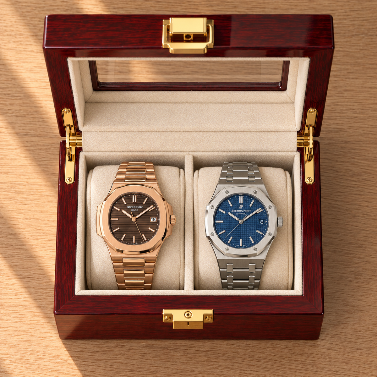 Boîte à Montre 2 Montres Bois Laqué Rouge