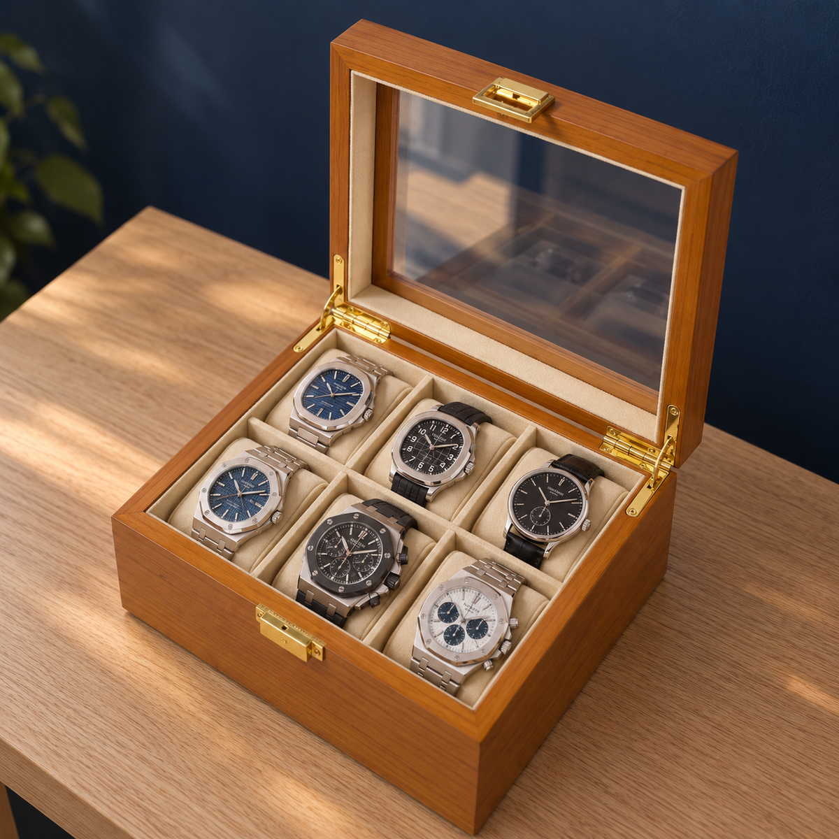 Boîte à Montre 6 Montres Bois Naturel Beige